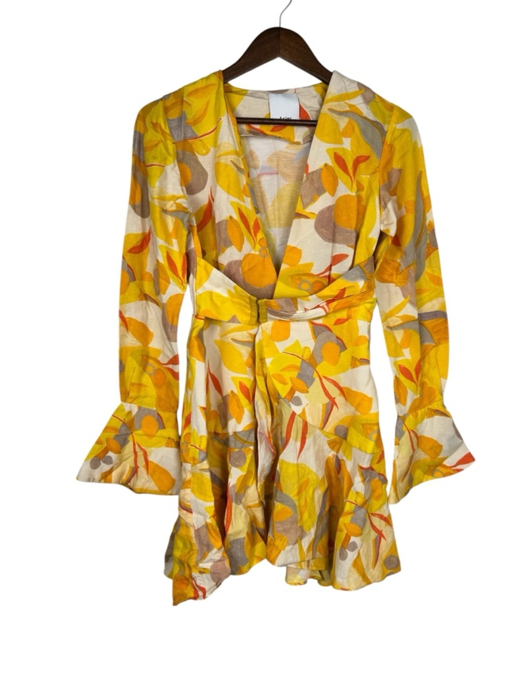 Acler Floral Print Linen Blend Mini Dress XS (2) A-Line Ruffle V Neck - Picture 6 of 10